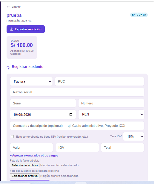 Registrar sustento en una caja de avance en ContaPRO+